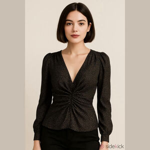 ASTR the Label Black Velvet Dot Florence Princess Sleeve Top - XS